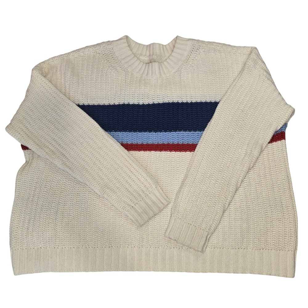 American Eagle Womens White Striped Knit Pullover‎ Sweater SZ XXS